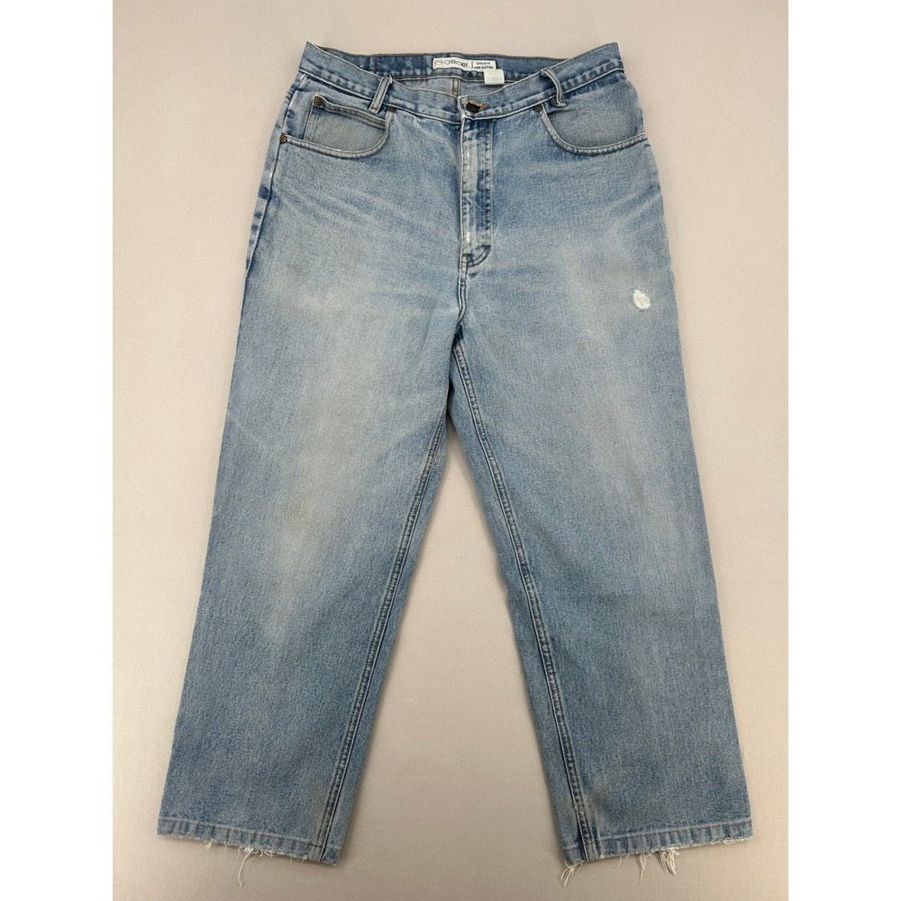 Cherokee Regular Fit Light Wash Denim Jeans Blue Straight Leg Frayed Hem 34x32